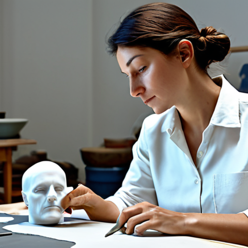 Digital Art and Italian Craftsmanship**
"A skilled artisan in Florence working on a delicate ceramic piece, incorporating a digitally designed 3D model projected via augmented reality. The workshop is filled with natural light, highlighting both traditional tools and modern technology. She is fully clothed in appropriate work attire. Safe for work, appropriate content, professional, modest, perfect anatomy, correct proportions, natural pose, well-formed hands, proper finger count, natural body proportions, professional photography, high quality."
**