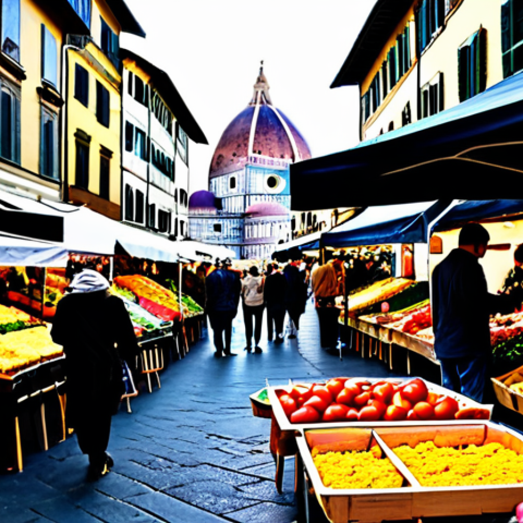 생성형 AI를 활용한 스토리텔링 기법 - A bustling outdoor market in Florence, Italy.**
"A vibrant scene in a Florentine marketplace, Italy...