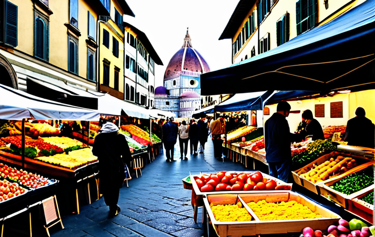 생성형 AI를 활용한 스토리텔링 기법 - A bustling outdoor market in Florence, Italy.**
"A vibrant scene in a Florentine marketplace, Italy...