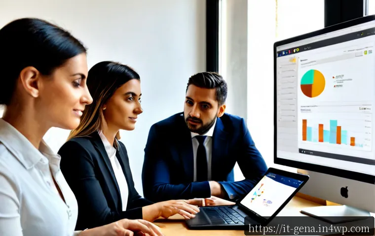 Home 17 생성형 AI 활용법 비즈니스 프로세스 최적화하기 - Photorealistic modern Italian small-business office in Milan, diverse team reviewing an AI-assisted ...